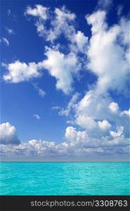 Caribbean sea horizon on blue sky cumulus vacation day perfect paradise