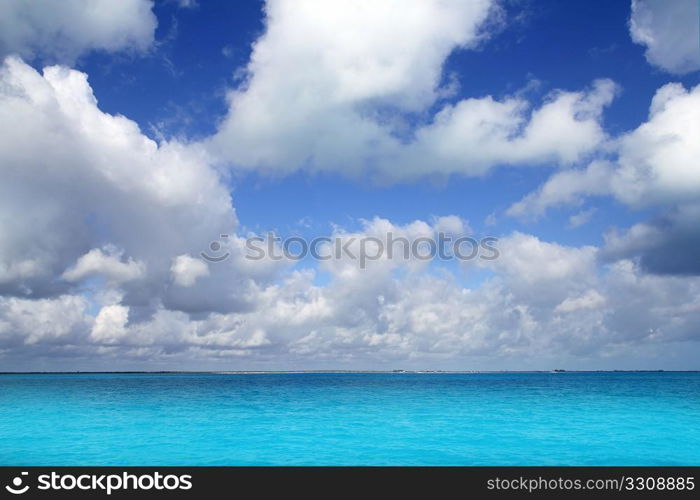 Caribbean sea horizon on blue sky cumulus vacation day perfect paradise