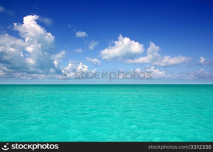 Caribbean sea horizon on blue sky cumulus vacation day perfect paradise