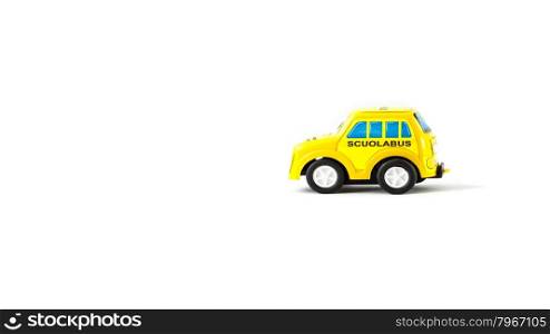 Caricature of a school bus. Little toy car of a Italian school bus