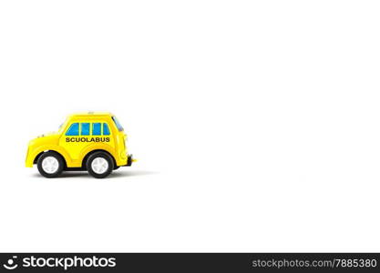 Caricature of a school bus. Little toy caro f a Italian school bus
