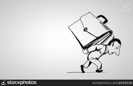 Caricature of businessman. Caricature of businessman carrying suitcase on his back