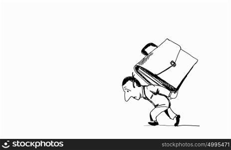 Caricature of businessman. Caricature of businessman carrying suitcase on his back