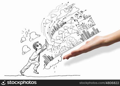 Caricature of businessman. Hand drawing image of businessman. Business challenge