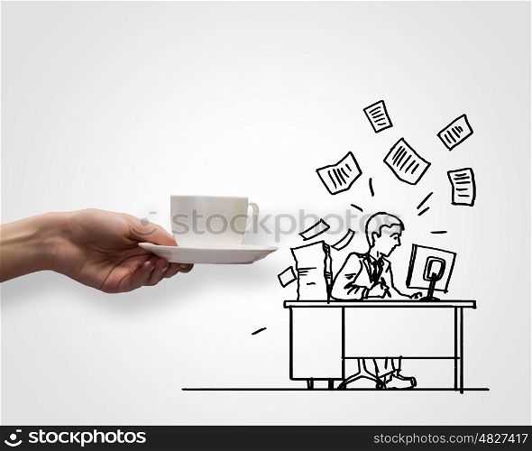 Caricature of businessman. Hand drawing image of businessman. Business challenge