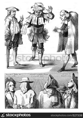 Caricature of the seventeenth century, vintage engraved illustration. Magasin Pittoresque 1847.
