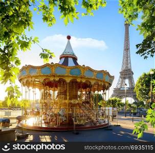 Carousel in park near the Eiffel tower in Paris