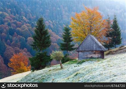 Carpathian Mountains (Ukraine) autumn landscape with cattle-breeding farm