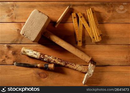 carpenter craftman hand tools saw hammer wood tape plane gouge