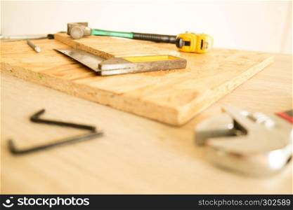 Carpenter's working tools on a tools table