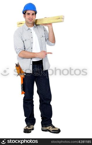 Carpenter standing on white background