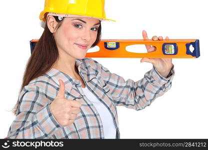 carpenter with spirit level