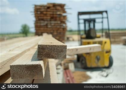 Carpentry factory and ordered timber.Woods