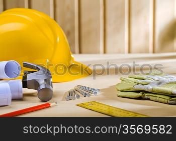 carpentry tools on the wooden table