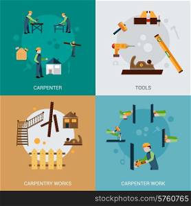 Carpentry work design concept set with carpenter tools flat icons isolated vector illustration