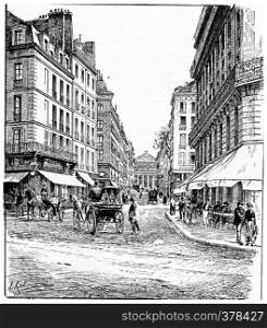 Carrefour and rue de l'Odeon, vintage engraved illustration. Paris - Auguste VITU ? 1890.