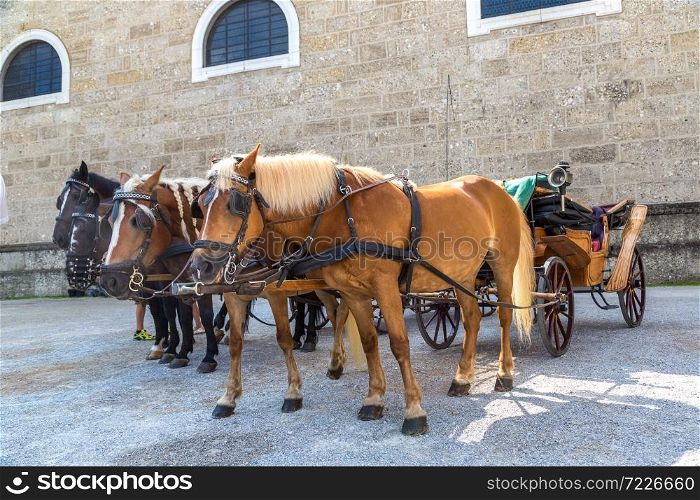 Carriage with horses in Salzburg in a beautiful summer day, Austria