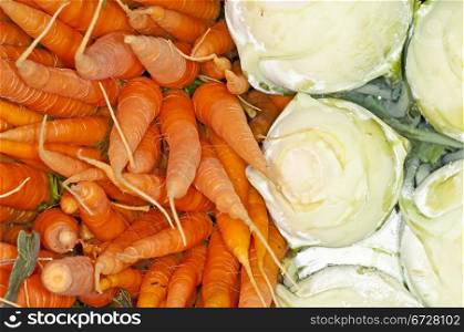 carrot and cabbage turnip at a street sale