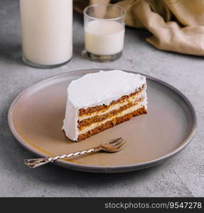 Carrot cake and cream cheese with milk