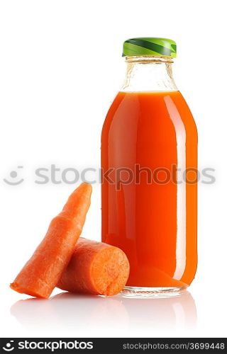 Carrot juice bottle isolated on white