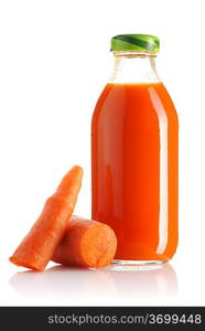 Carrot juice bottle isolated on white