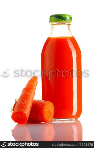 Carrot juice bottle isolated on white