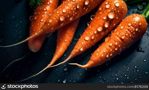 Carrot seamless background with water drops, top view, flat lay. Generative AI. High quality illustration. Carrot seamless background with water drops, top view, flat lay. Generative AI