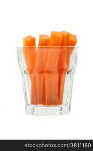 Carrot sticks in glass isolated on white background