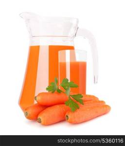 Carrot vegetable juice in glass jug isolated on white background cutout