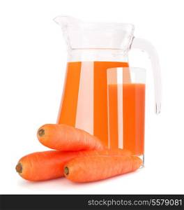 Carrot vegetable juice in glass jug isolated on white background cutout