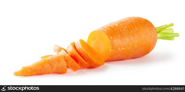 Carrots with tail sliced isolated on white background