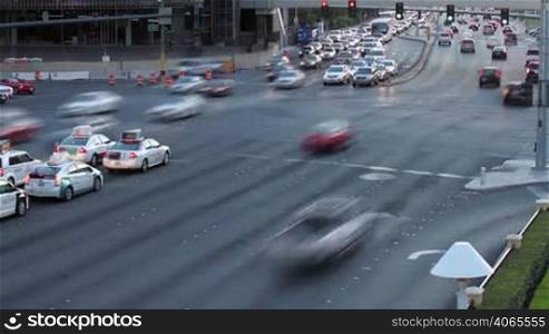Cars at a busy intersection in Las Vegas - Time lapse shot at dusk