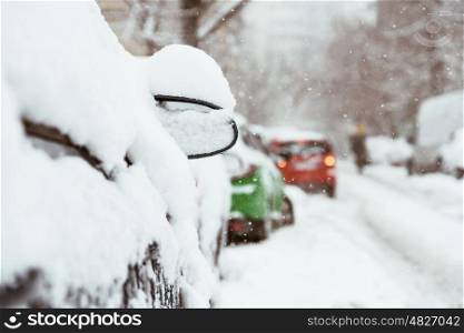 Cars Covered With Fresh White Snow After A Heavy Blizzard In Bucharest City