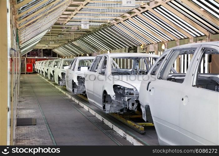 cars in a row at car factory