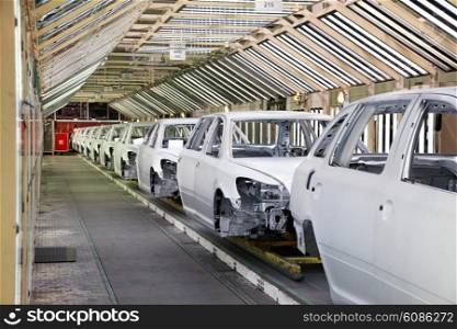 cars in a row at car factory