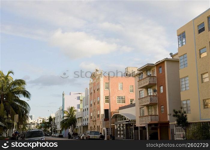 Cars in front of buildings, Collins Avenue, South Beach, Miami Beach, Florida, USA