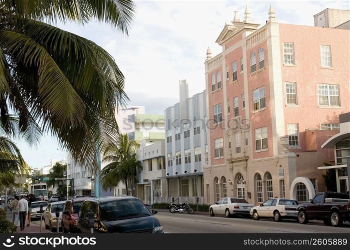 Cars parked in front of a building, Collins Avenue, South Beach, Miami Beach, Florida, USA
