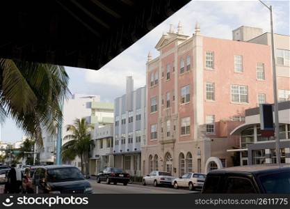 Cars parked in front of a building, Collins Avenue, South Beach, Miami Beach, Florida, USA