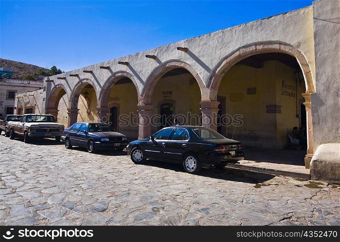 Cars parked in front of a building, Sombrerete, Zacatecas State, Mexico
