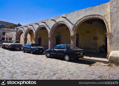 Cars parked in front of a building, Sombrerete, Zacatecas State, Mexico