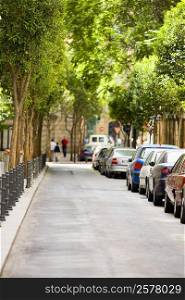 Cars parked on a street, Madrid, Spain