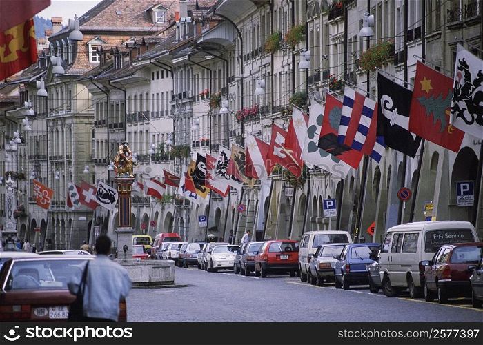 Cars parked on the street, Berne, Berne Canton, Switzerland