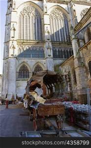 Cart in front of a cathedral, Le Mans Cathedral, Le Mans, France
