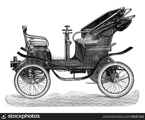 Cart with motor at the rear, vintage engraved illustration. Industrial encyclopedia E.-O. Lami - 1875.