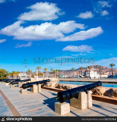 Cartagena cannon in naval museum with port at Murcia Spain