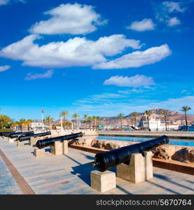 Cartagena cannon in naval museum with port at Murcia Spain