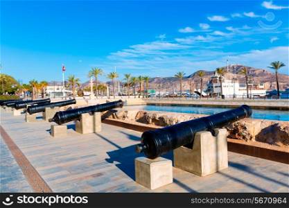 Cartagena cannon in naval museum with port at Murcia Spain
