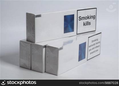 Carton of cigarettes, on a white background.. Carton of cigarettes, on white background.