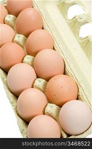 Carton of eggs with a dozen of hen eggs