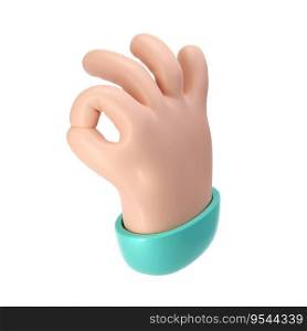 Cartoon 3d hand icon making OK gesture. Hand in cartoon style shows okay sign rendering. Business clip art isolated clipping path.. Cartoon 3d hand icon making OK gesture. Hand in cartoon style shows okay sign rendering. Business clip art isolated clipping path